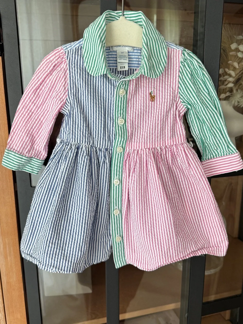 Ralph Lauren Seersucker striped pastel long sleeve Shirtdress baby girl multi